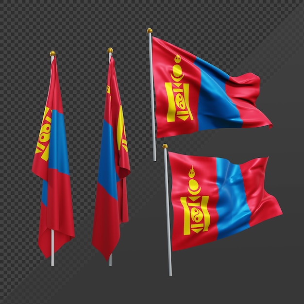 PSD 3d rendering east asia mongolia flag fluttering and no fluttering