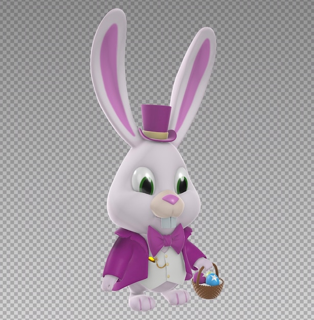 3d rendering easter bunny with easter eggs in cartoon style