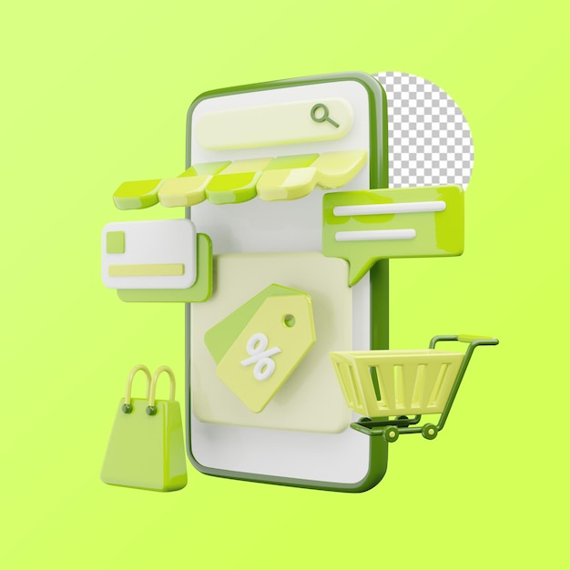 Illustrazione di e-commerce con rendering 3d