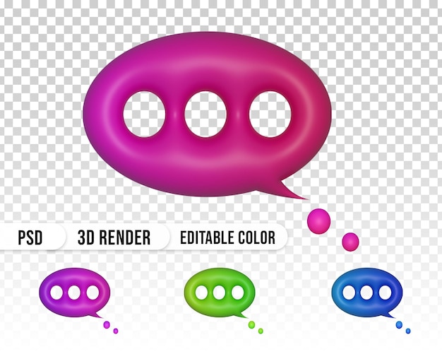 3d 렌더링 편집 가능한 색상 채팅 거품 아이콘