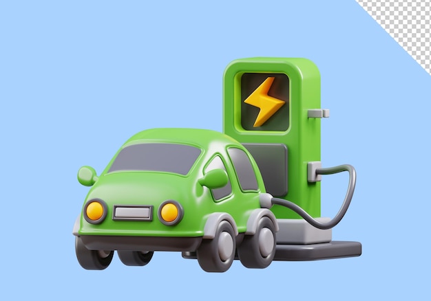 3d rendering of electric car at charging station illustration