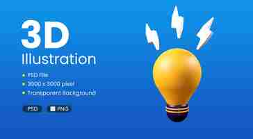 PSD 3d rendering electric lamp icon transparent background