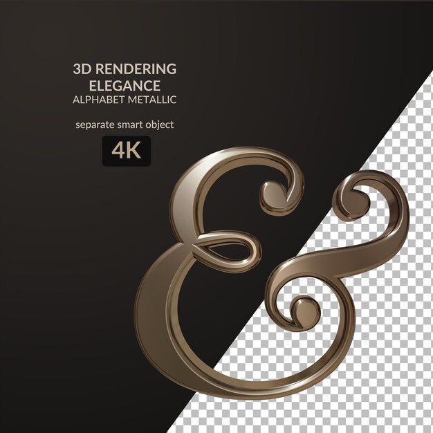 3d rendering eleganza alfabeto metallico script