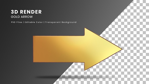 PSD 3d rendering element gold arrow isolated