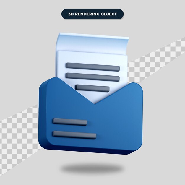 3d rendering email with paper icon