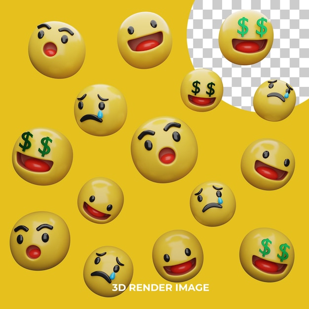 3d rendering emoji expresions isolated