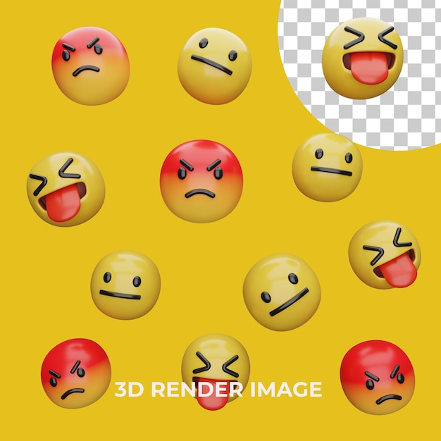 PSD 3d rendering espressioni emoji isolate
