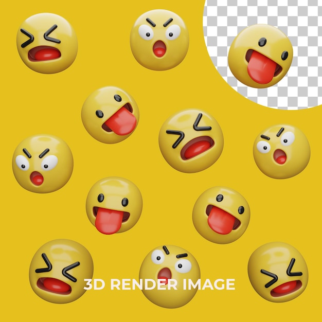 PSD 3d rendering emoji expresions isolated