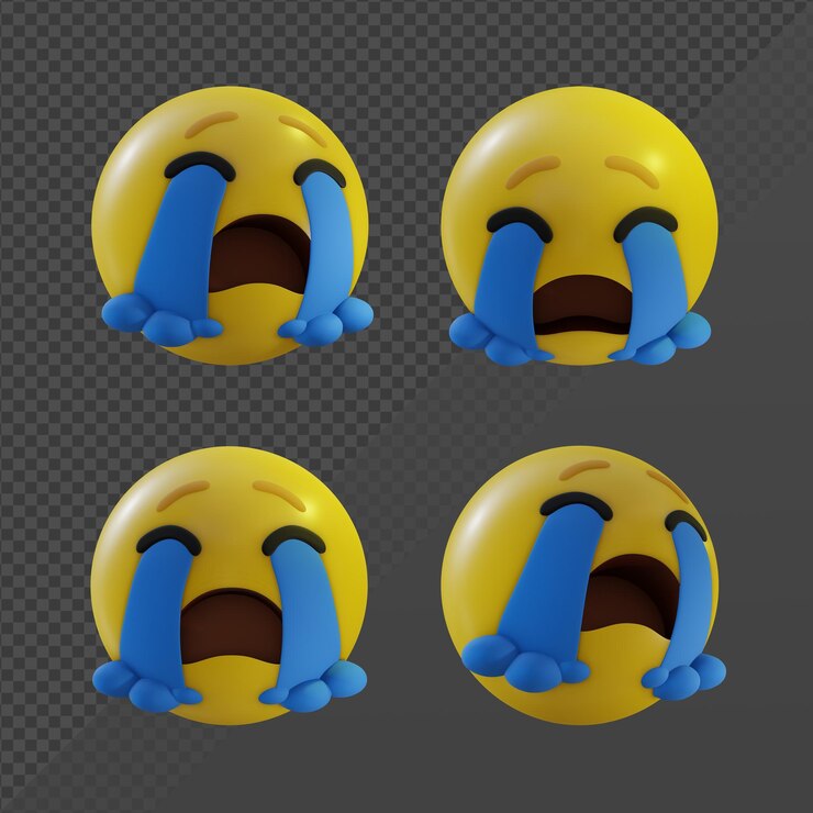 PSD 3d rendering emoji loudly crying face dreadful stream of tears perspective view