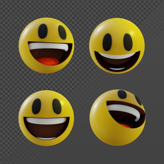 3d rendering emoji volto sorridente con la bocca aperta e la vista prospettica degli occhi grandi