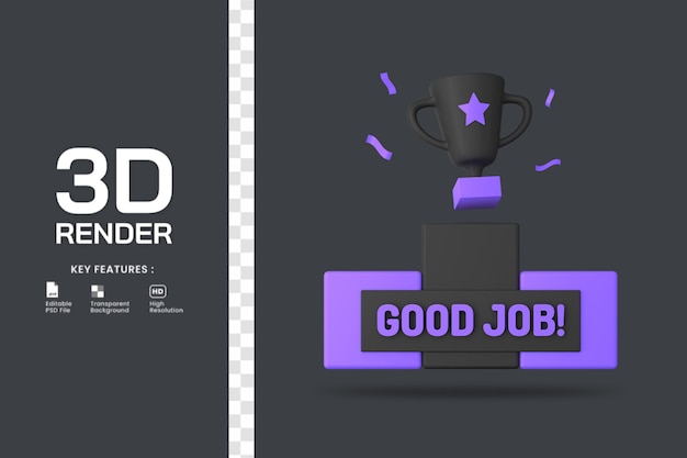 PSD 3d rendering employee achievement isolated