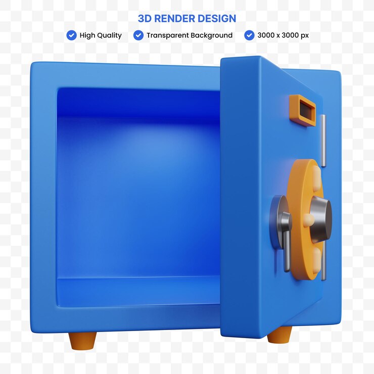 3d rendering empty money safe box isolated