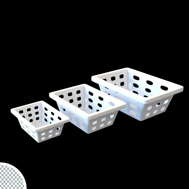 PSD 3d rendering empty plastic supermarket shopping cart white basket isolated background