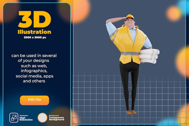 PSD 3d rendering of engineering character illustration