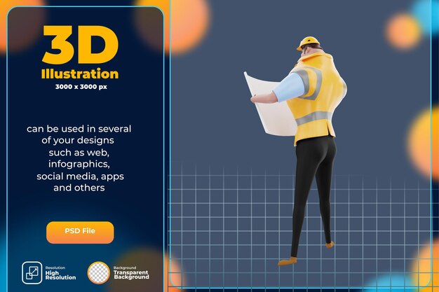 3d rendering of engineering character illustration