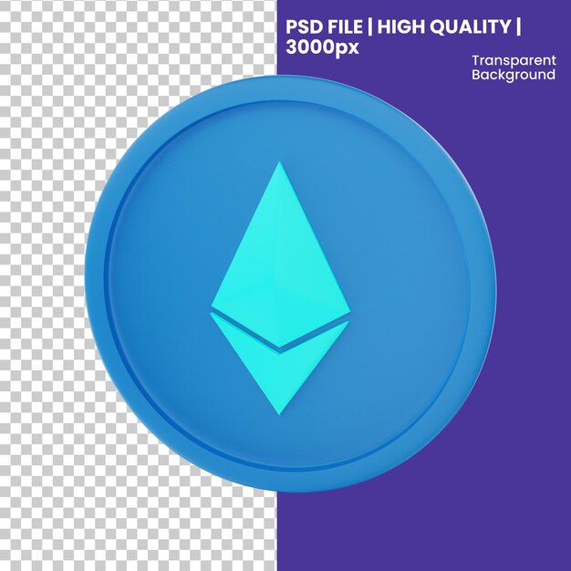 Ethereumアイコンの3Dレンダリングオブジェクト