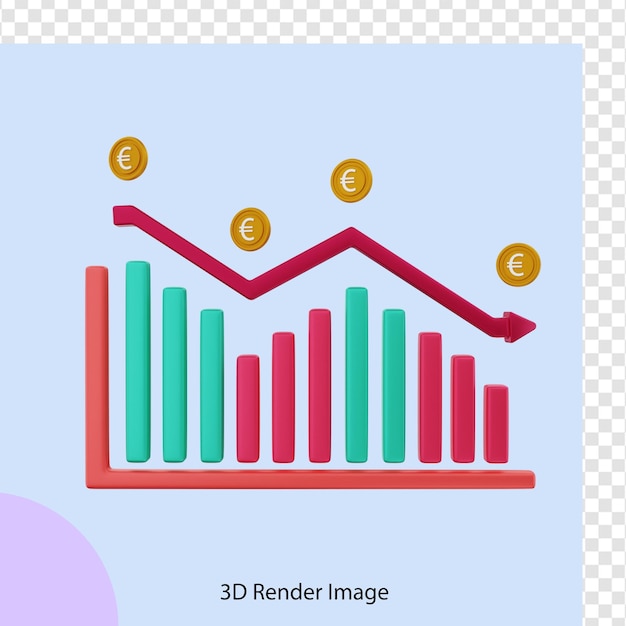 PSD 3d rendering of euro money investment down