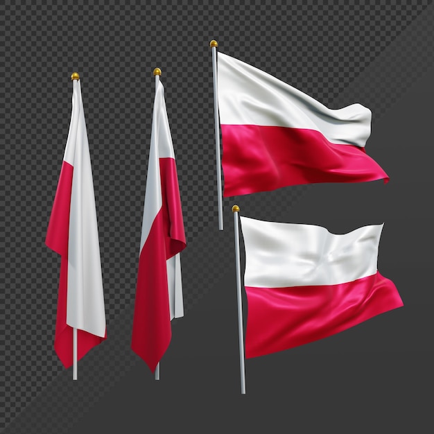 3d rendering europe poland flag fluttering and no fluttering