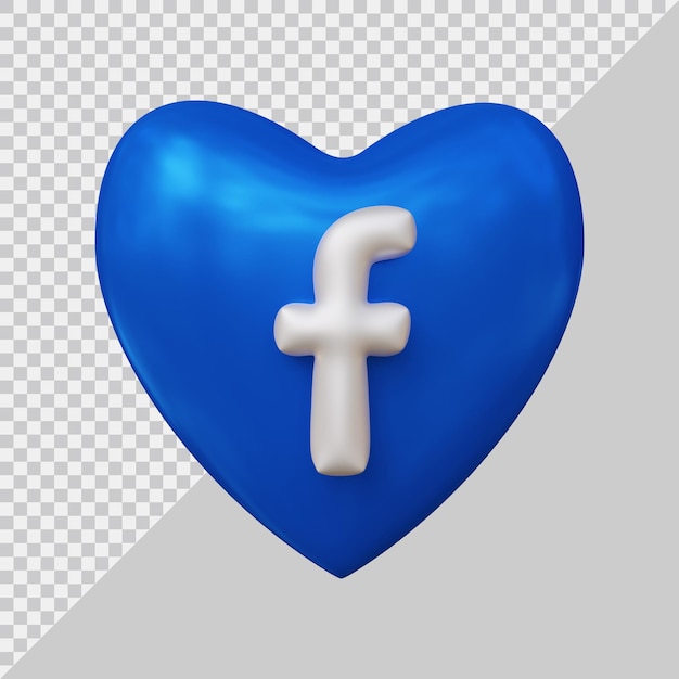 3d rendering of facebook icon social media with heart style