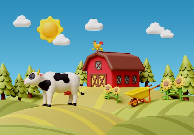 PSD 3d rendering of farm illustration