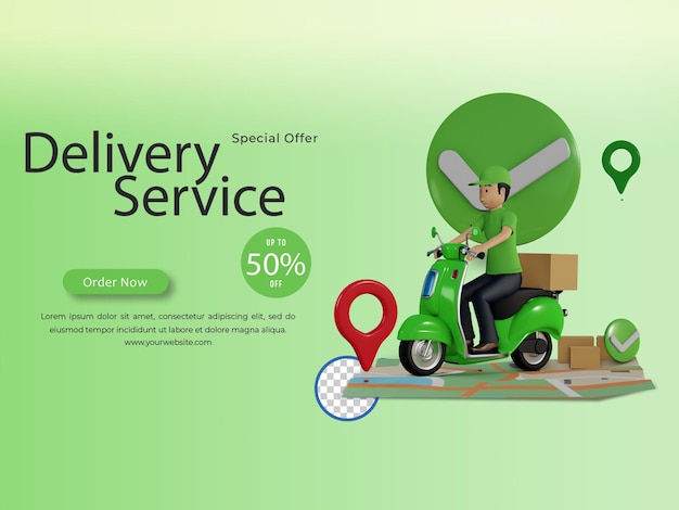 PSD 3d rendering illustrazione del servizio di consegna veloce
