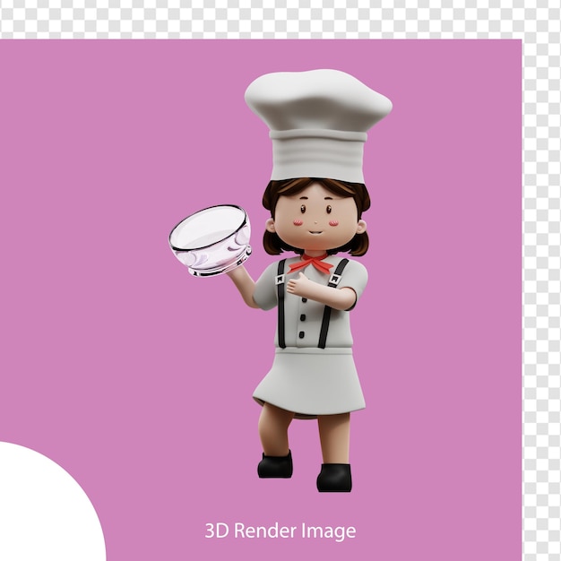 3d rendering female chef holding a bowl