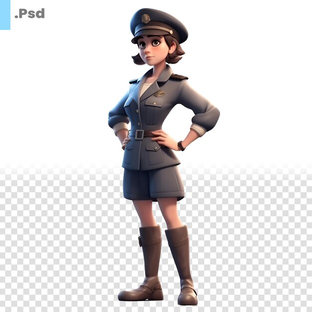 PSD 3d rendering of a female police officer isolated on white background. psd template