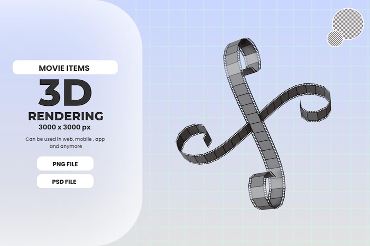 PSD 3d rendering film strip illustration object premium psd