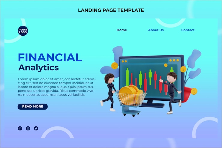 PSD 3d rendering finance character illustration landing page template premium psd