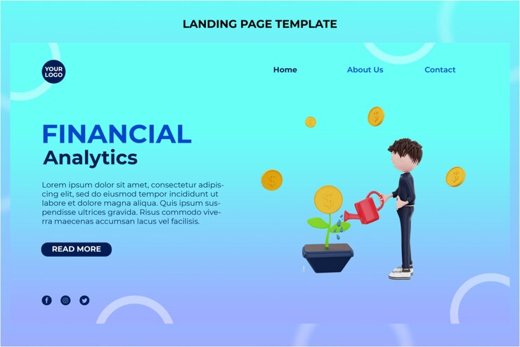 PSD 3d rendering finance character illustration landing page template premium psd