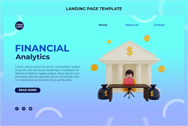 3d rendering finance character illustration landing page template premium psd