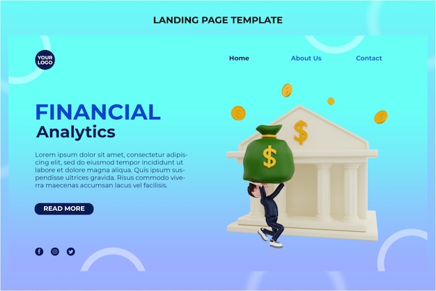 PSD 3d rendering finance character illustration landing page template premium psd