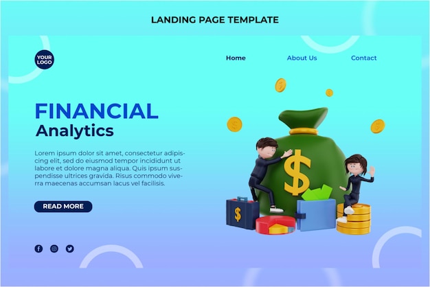 PSD 3d rendering finance character illustration landing page template premium psd