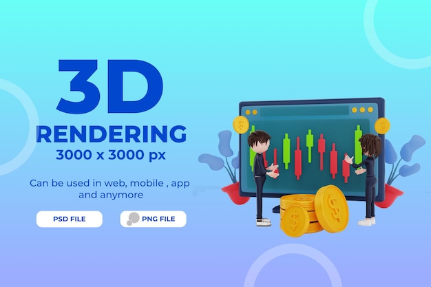 3d rendering finance character illustration object premium psd