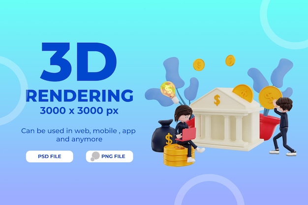 PSD 3d 렌더링 금융 캐릭터 일러스트 개체 프리미엄 psd