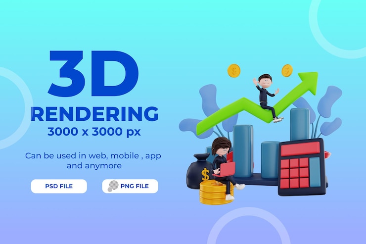 PSD 3d rendering finance character illustration object premium psd