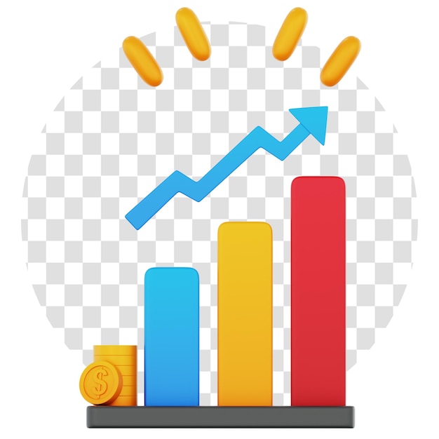 PSD 3d rendering finance growth graph 3d icon transparent background