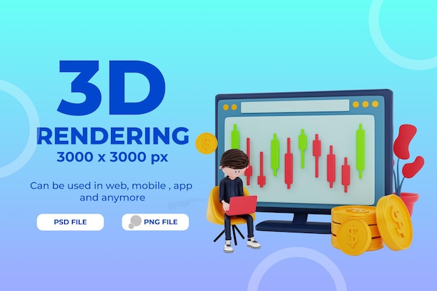 3d-rendering financiën karakter illustratie object premium psd
