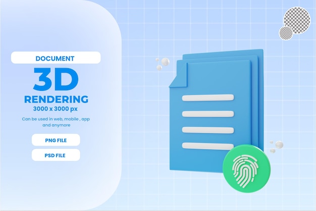 PSD 3d rendering oggetto icona documento impronte digitali premium psd