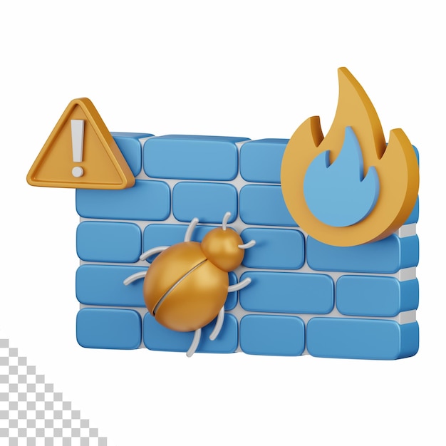 PSD 3d rendering firewall isolated useful for technology, programming, development, coding, software, app, computing, server and connection design element