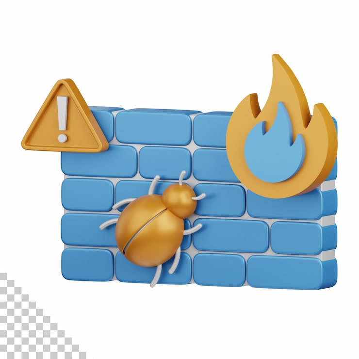 PSD 3d rendering firewall isolated useful for technology, programming, development, coding, software, app, computing, server and connection design element