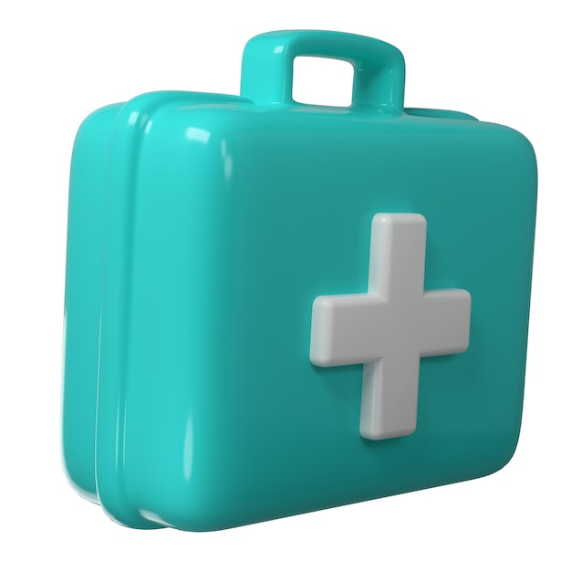 PSD 3d rendering of first aid turquoise medical box with cross icon healthcare industry