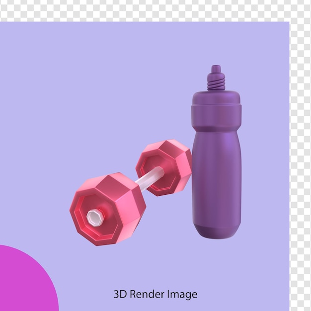 3d rendering of fitness gym barbell and sports drink bottle