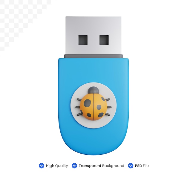 PSD 3d rendering flash drive infected malware isolated