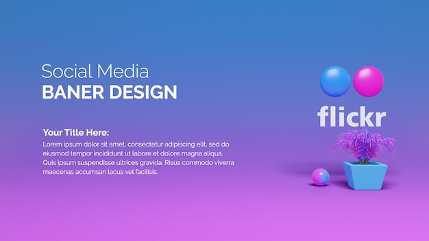 PSD 3d rendering flicker logo for social media banner design