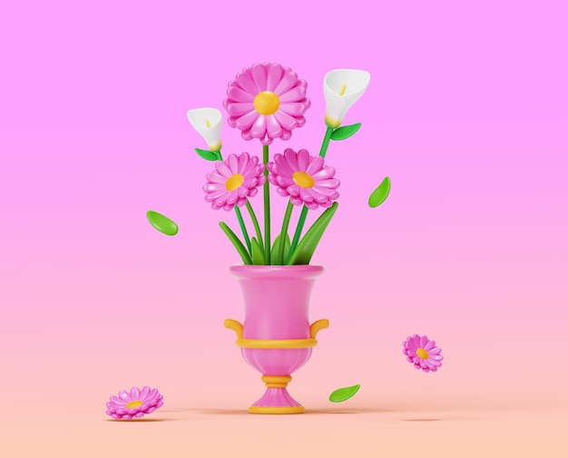 PSD rendering 3d di fiori sullo sfondo della natura morta