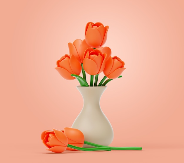 PSD 3d rendering of flowers still life