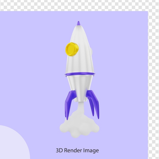 PSD 3d rendering of flying rocket