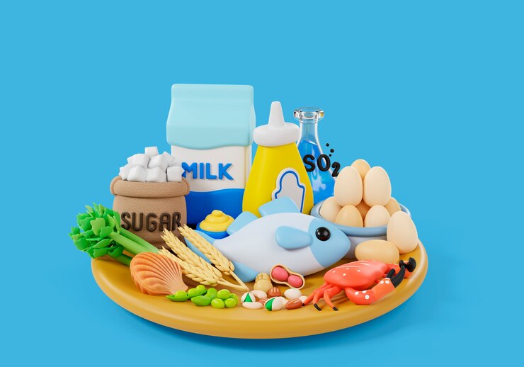 PSD 식품 알레르겐 정물의 3d 렌더링