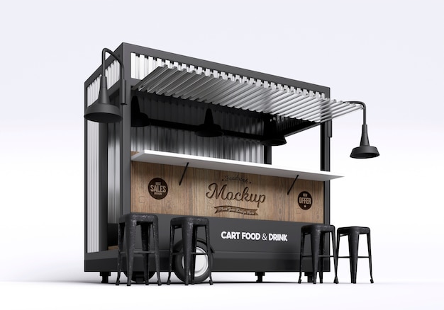 PSD 3d rendering of food cart mockup